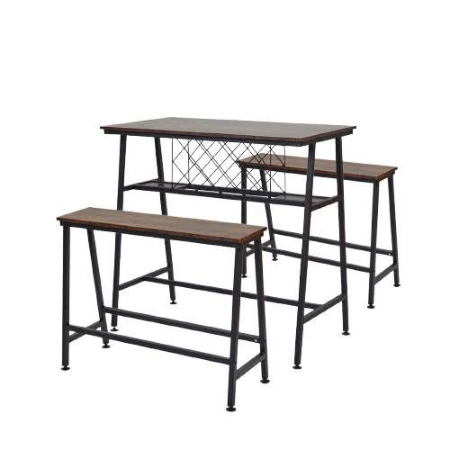 Bar Set 3 Piece Kitchen Breakfast Bar Table Bench Seating, Pub Dining - Industrial Style