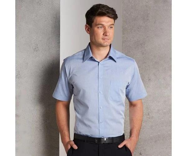 Scully | Mens Fine Chambray Short Sleeve Shirt Blue 48