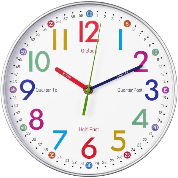 Telling Time Teaching Clock - Learning Clock for Kids - Kids Wall Clocks for Bedrooms - Kids Wall Clock- Silent Analog Kids Clock for Teaching Time