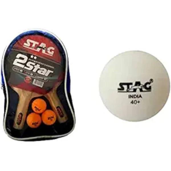 Stag 2 Star Table Tennis Kit | (Multicolor) Wood | ITTF Approved Rubber (2 Rackets & 3 Balls) | Professional Series