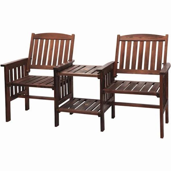 Livsip Outdoor Wooden Chair Garden Bench 2 Seat & Table Loveseat Patio Furniture