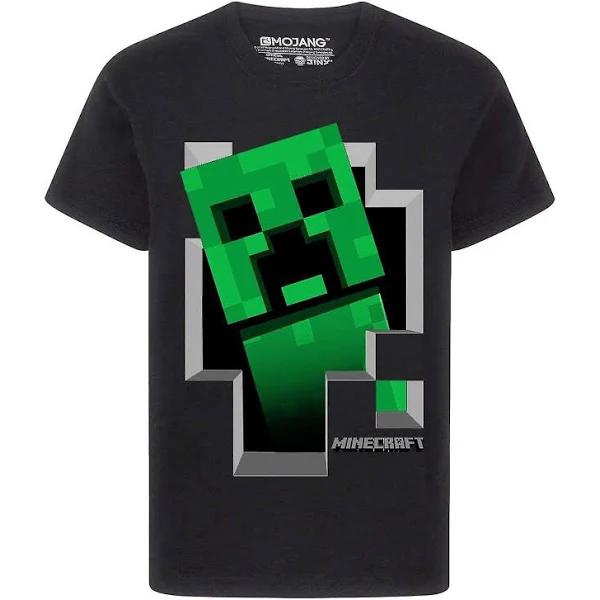 Minecraft Boys Creeper Inside T-Shirt Black 9-10 Years