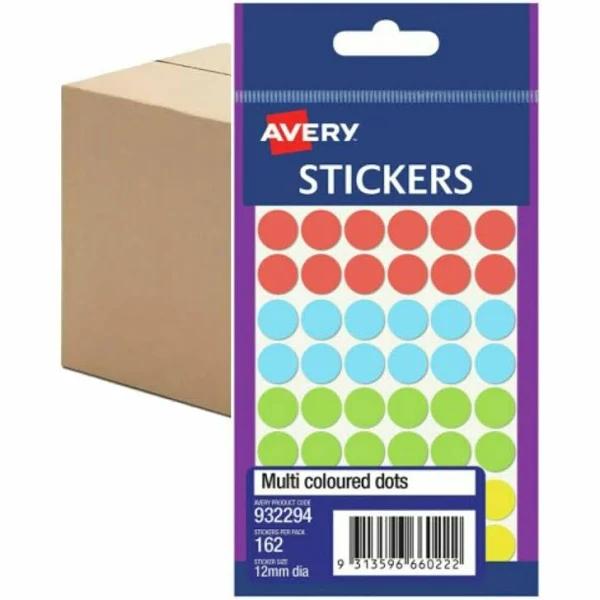 Avery Assorted Dots 12mm - Pack of 162 - Box of 10