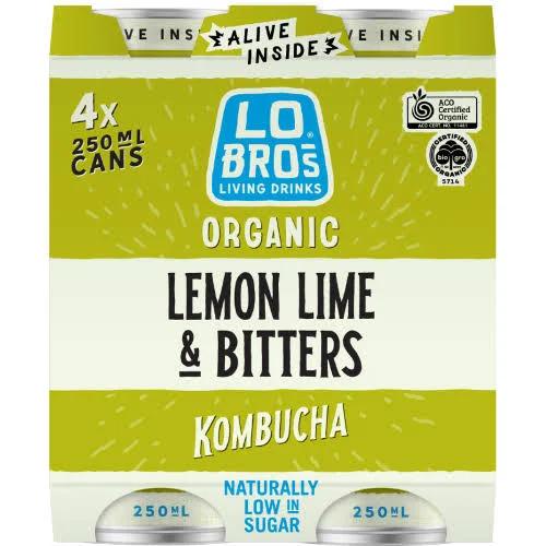 Lo Bros Kombucha Soda Lemon Lime Bitters 4 Pack