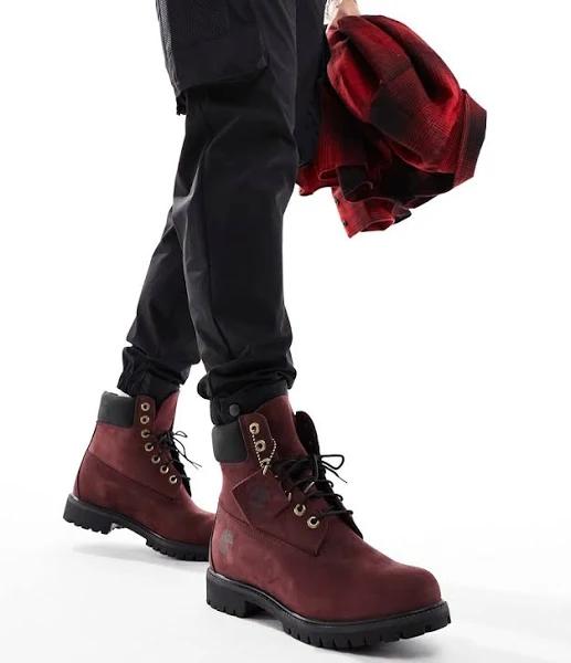 Timberland 6 Inch Premium Boots in Burgundy Nubuck leather-Red