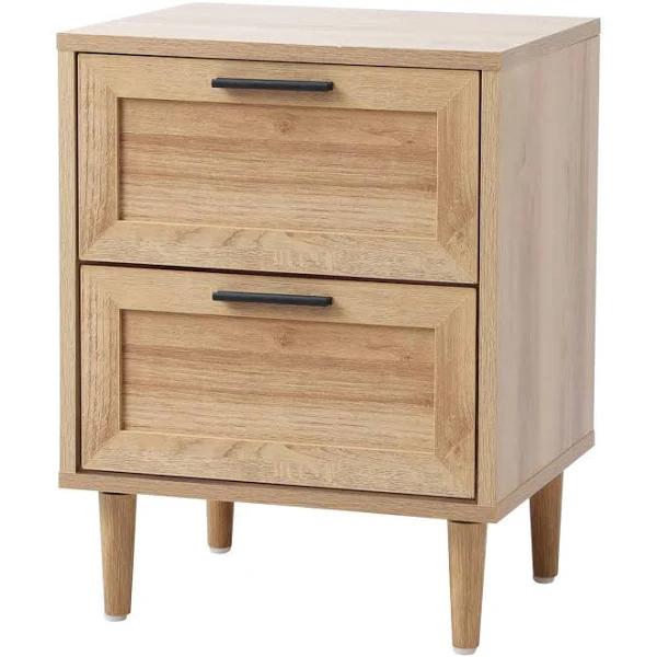 Oikiture Bedside Table Nightstand 2 Drwers Side End Table Natural