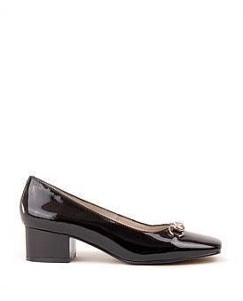 David Jones Edward Meller Christine45 Block Heel Pump with Hardware in Black Patent, Size 37 EU