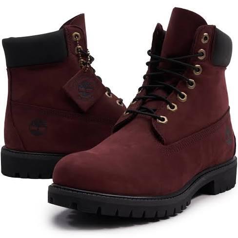 Timberland 6 Inch Premium Boots in Burgundy Nubuck leather-Red