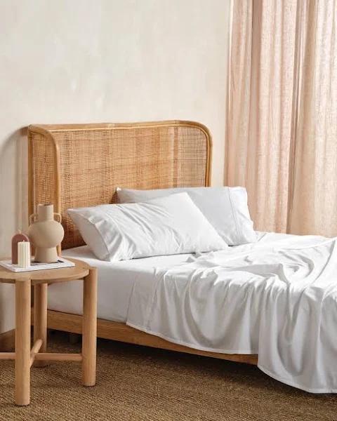 Nara Bamboo Cotton Sheet Set White by Linen House Double