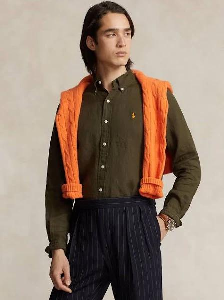 Polo Ralph Lauren Classic Fit Linen Shirt Dark Green S