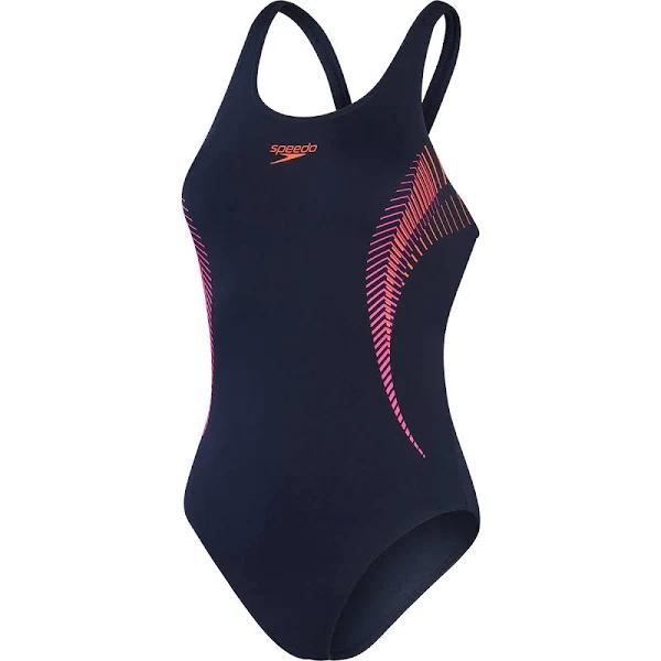 Speedo Placement Muscleback Swimsuit Navy Blue Pink Orange Women - 28