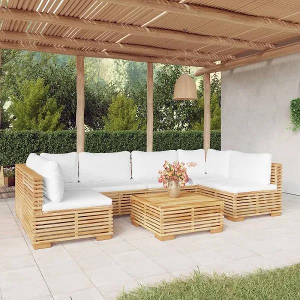 7 Piece Garden Lounge Set With Cushions Solid Teak Wood