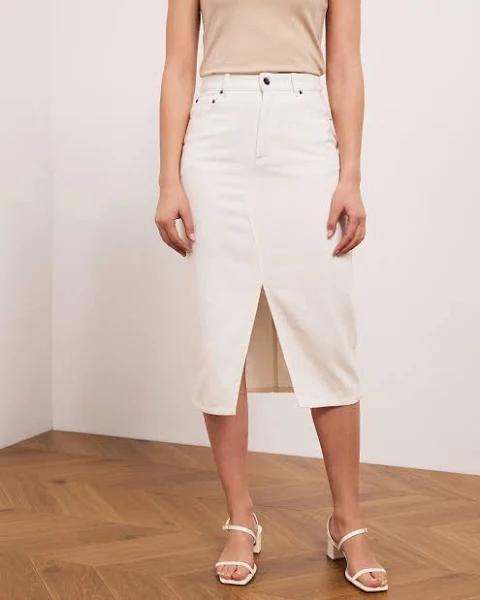 Atmos&Here - Women's White Midi Skirts - Payton Midi Denim Skirt - Size 12 at The Iconic