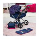 Bayer Cosy Doll Pram - Dark Blue With Pink Hearts