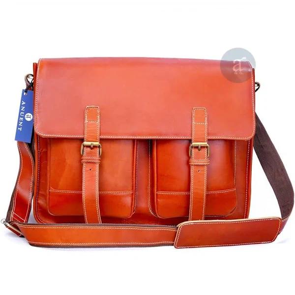 Buffalo Leather Men's 14.7" Laptop Briefcase Messenger Bag.