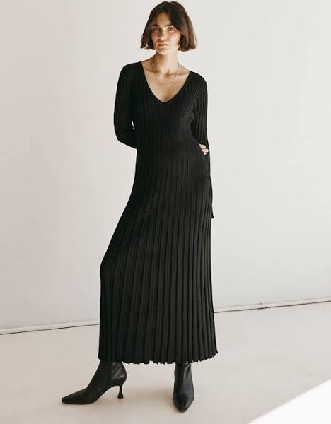 Reign Sleeved Knit Midi Dress in Black Size Medium by DISSH