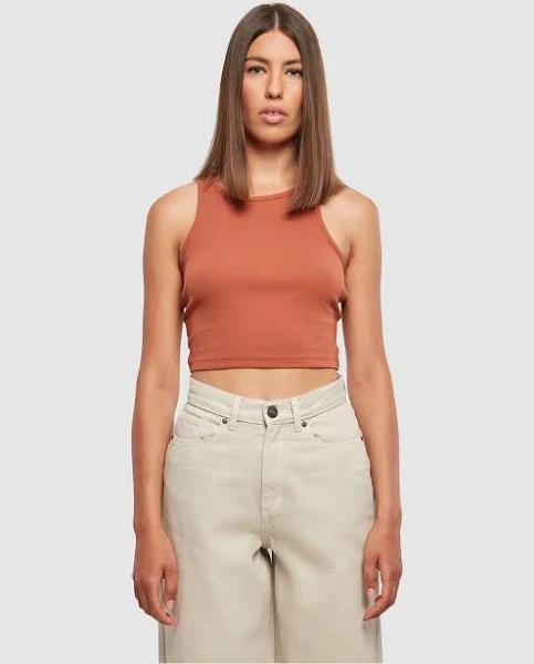 Urban Classics Cropped Rib Top in Terracotta Brown M