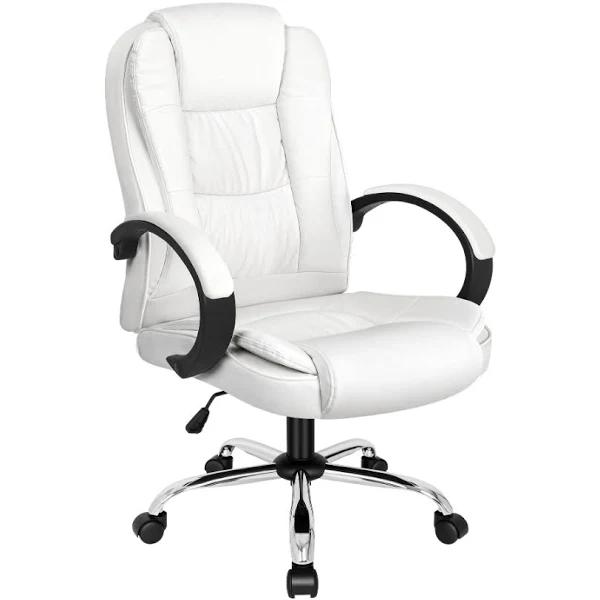 ALFORDSON Office Chair Executive PU Leather Computer Gaming Racer White Seat - AfterPay & zipPay Available