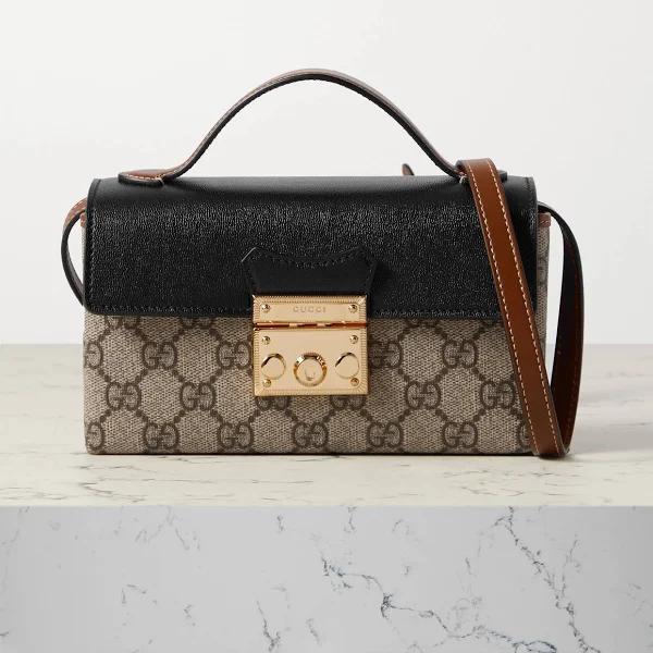 Gucci Padlock Leather and Printed Coated-Canvas Tote - Women - Black Shoulder Bags