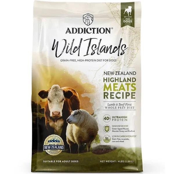 1.8kg Wild Islands Highland Meats Recipe Grain Free Addiction All Life Stages Dry Dog Food by Budget Pet Products