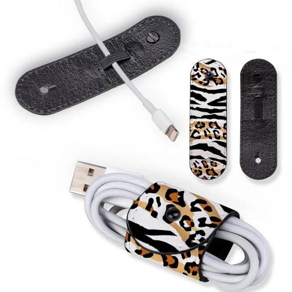 Universal Cable Cord Wrap (100mm x 30mm), Paper Leather, Zebra Leopard Pattern