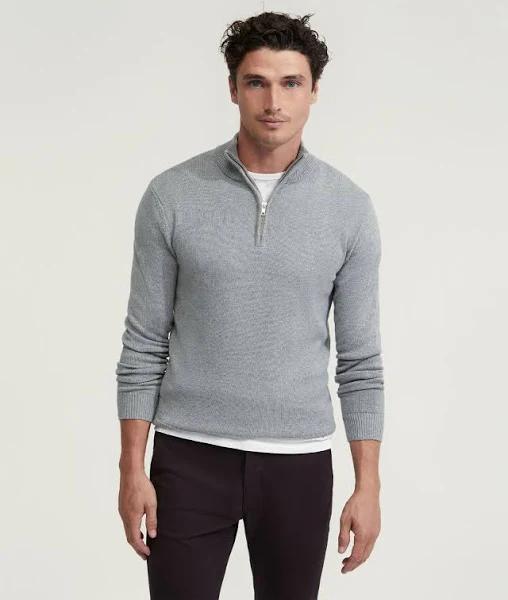 Oxford Robert Zip Neck Cotton Knit in Melange Grey, Size XXL