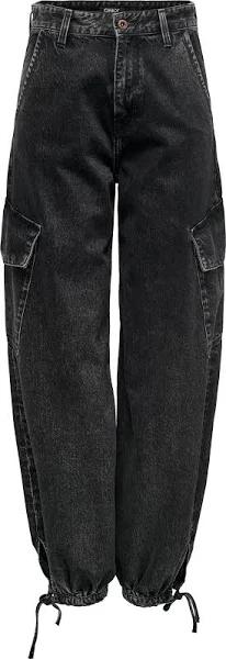 Only High Waisted Cargo Jeans in Washed Black