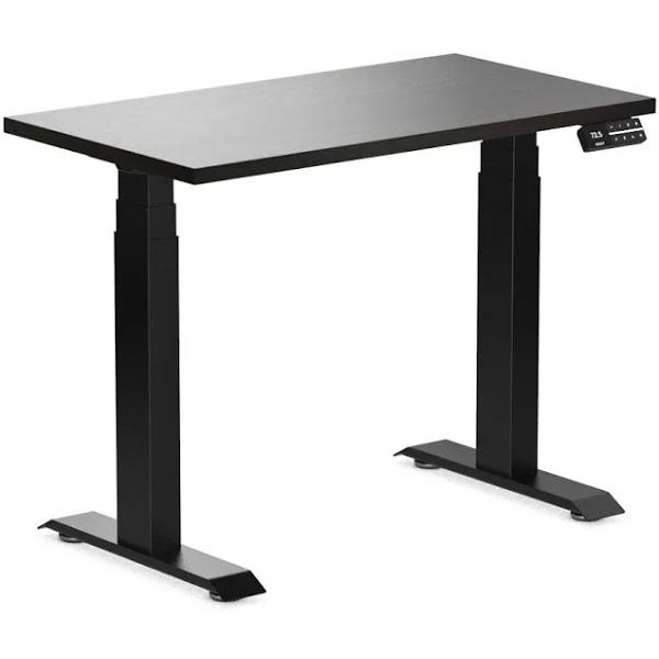 Desky Dual Mini Sit Stand Desk - Burnished Wood / 900 x 500 / Matte Black - AfterPay & zipPay Available