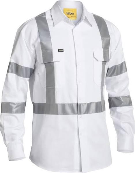 Bisley Taped Night Cotton Drill Shirt BS6807T, White / 6XL