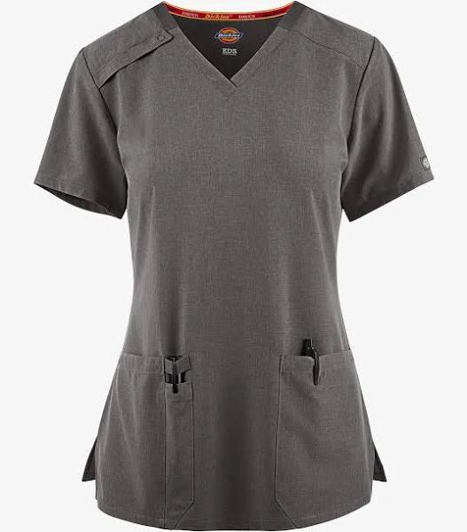 Dickies EDS Essentials Women's 2-Pocket Stretch V-Neck Scrub Top in Heather Grey | Size S Polyester/spandex