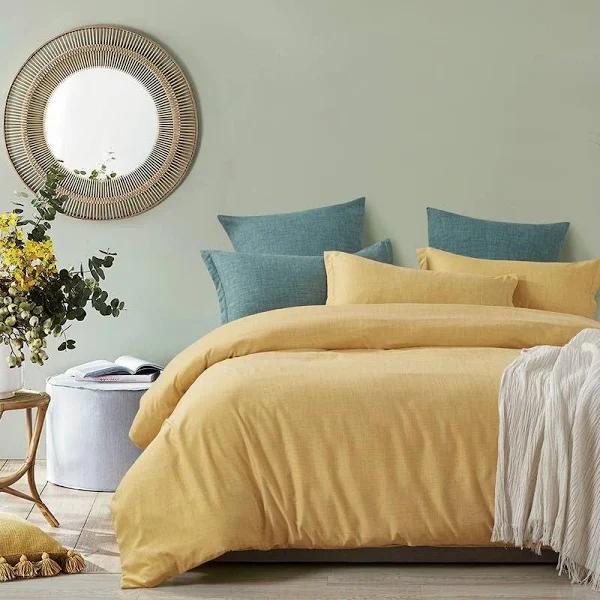 CleverPolly Linen Look Quilt Cover Set - Yellow - Queen - AfterPay & zipPay Available