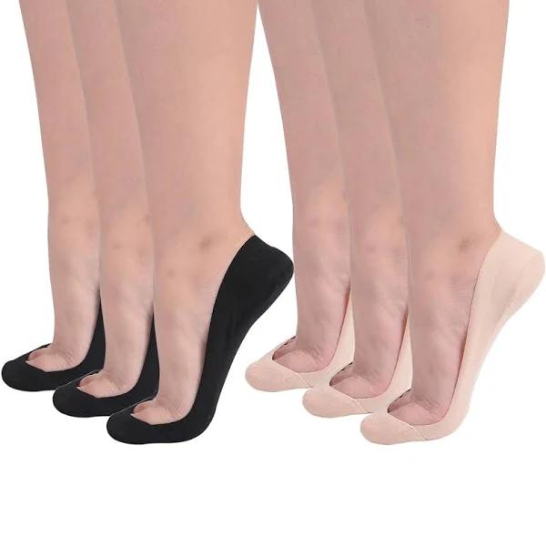 Flammi 4 Pairs Women's Truly No Show Ultra Low Cut Liner Socks Non Slip Summer Invisible Cotton Socks For Flats High Heels