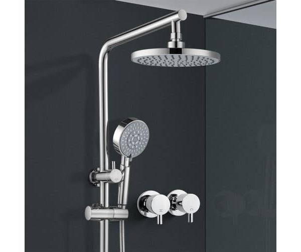 ACA 8" Rainfall Shower Head Set Brass Sliding Rail 5-mode Handheld Spray with Taps Round Chrome