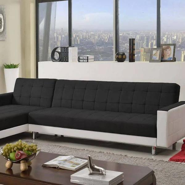 Foret 5 Seater Sofa Bed Modular Corner Lounge Recliner Chaise Couch Fabric Black White - AfterPay & zipPay Available