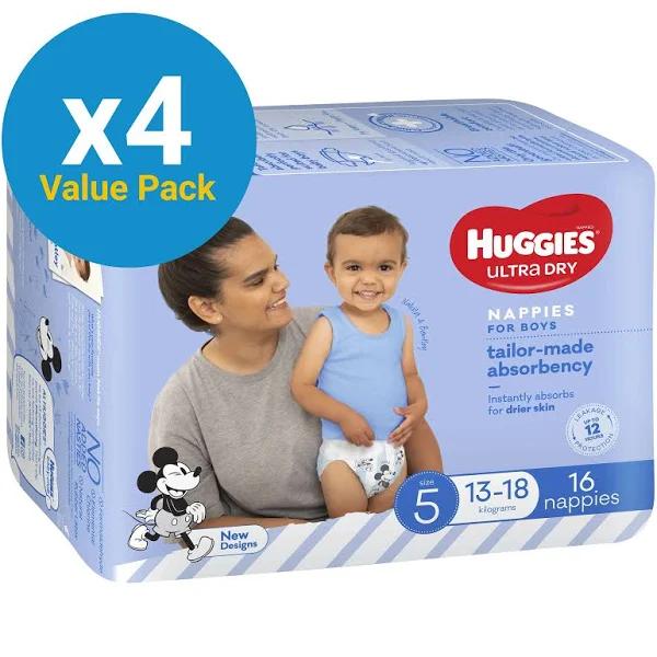 Huggies Ultra Dry Walker Boy Nappies Value Box - Size 5 (64)