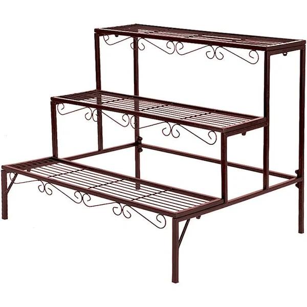 Levede Plant Stand 3 Tier Rectangle Metal Flower Pot Planter Corner Shelf Bronze - AfterPay & zipPay Available