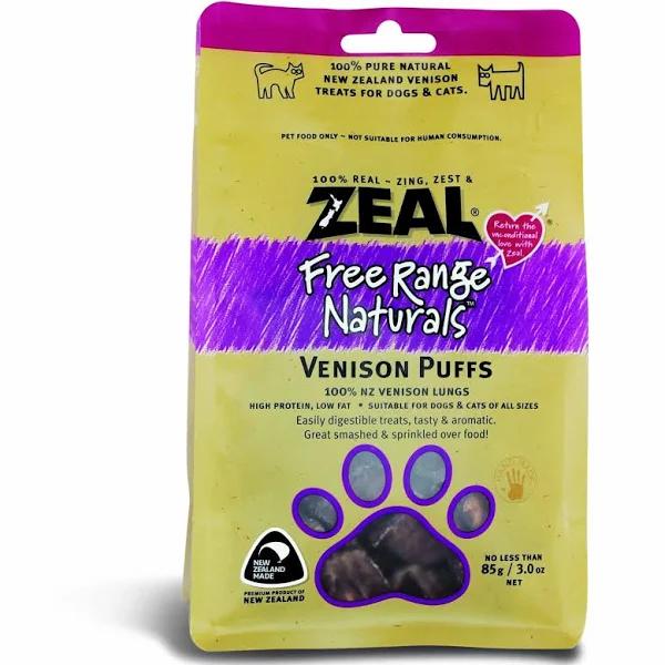 Zeal Dog Treats, Free Range Naturals Venison Puffs | 85g