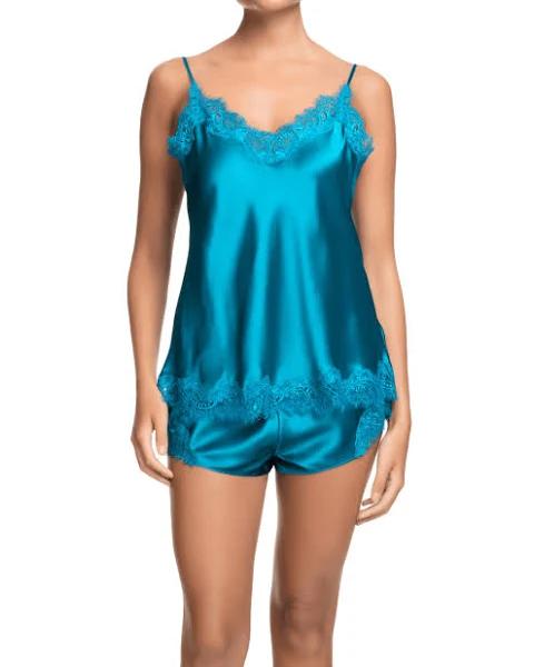 Sainted Sisters Womens Jewel Blue Scarlett Lace-Trim Silk Pyjama Top S