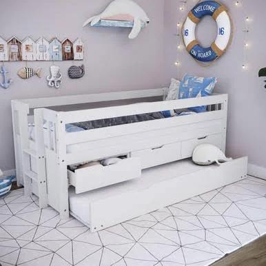 Kiki Solid Pine Bed with Junior Mattress - White