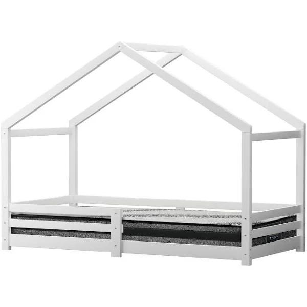 Oikiture Kids Bed Frame with Single Mattress Set White