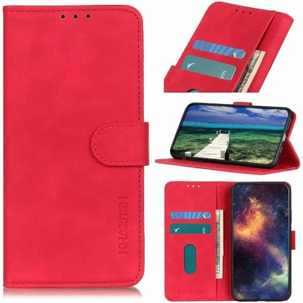 For Google Pixel 7A Case, Retro PU Leather Wallet Cover, Red