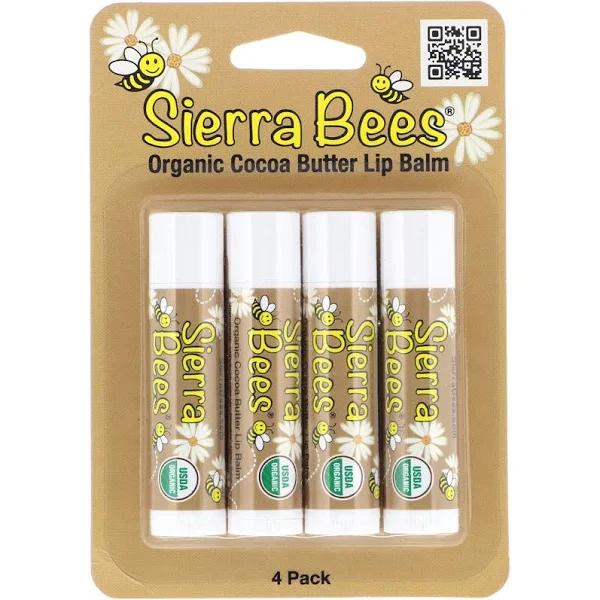 Sierra Bees Organic Lip Balms Cocoa Butter 4 Pack .15 oz (4.25 g) Each