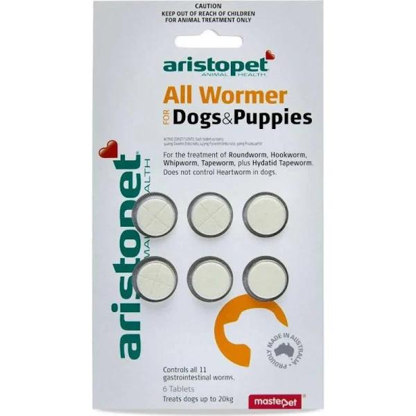 All Wormer Tablets for Dogs & Puppies 10kg - 6 Tabs (Aristopet)