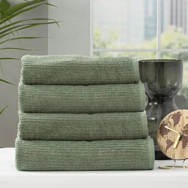 Renee Taylor Cobblestone 650 GSM Cotton Ribbed Towel Packs 4 Piece Bath Towel Sage