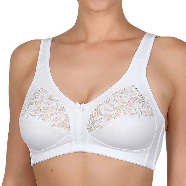 Wide Strap Full Coverage Wirefree Cotton Bra, White / 22DD by Naturana