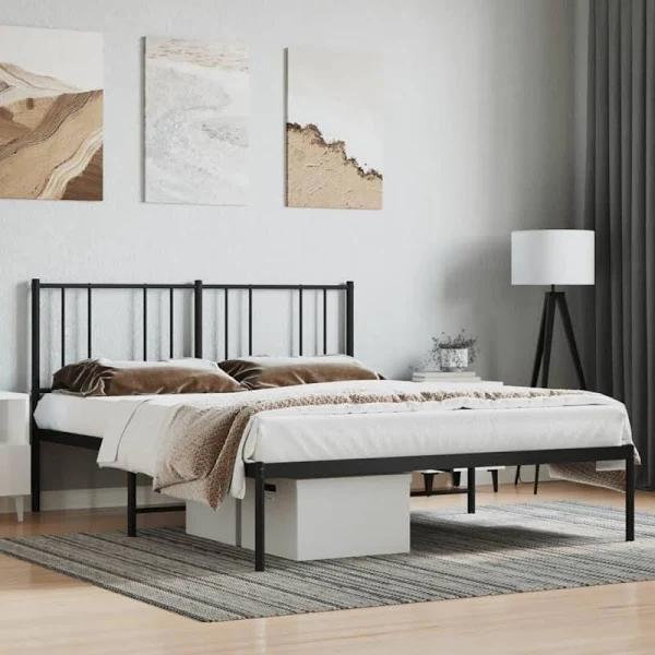 Metal Bed Frame With Headboard Black 137x187 cm Double Size