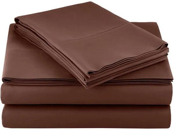 Amazon Basics Lightweight Super Soft Easy Care Microfiber Bed Sheet Set with 36-cm Deep Pockets - King, Chocolate