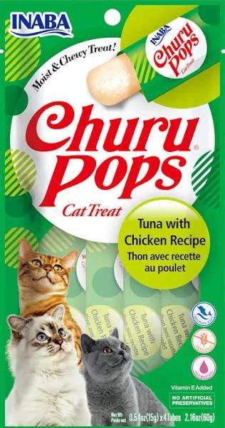 Inaba Churu Pops Tuna with Chicken Cat Treat Tubes 15g 6x 4PK