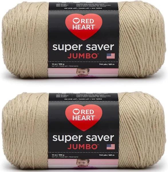 Red Heart Super Saver Jumbo Buff Yarn - 2 Pack of 396g/14oz - Acrylic - 4 Medium (Worsted) - 744 Yards - Knitting/Crochet