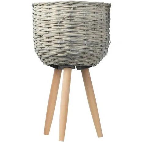 Cooper & Co Natural Wicker Pot Planter Stand Grey / Medium